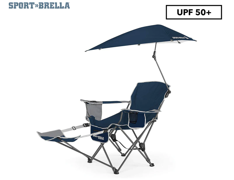 Sport-Brella 3-Position Recliner Chair w/ Removable Umbrella and Footrest - Midnight Blue