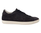 La Scarpa Italiana Black Suede Perforated Lace Up Sneakers Shoes