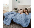 Chunky Knitted Blanket Throw Blanket Thick Yarn Blanket -Blue