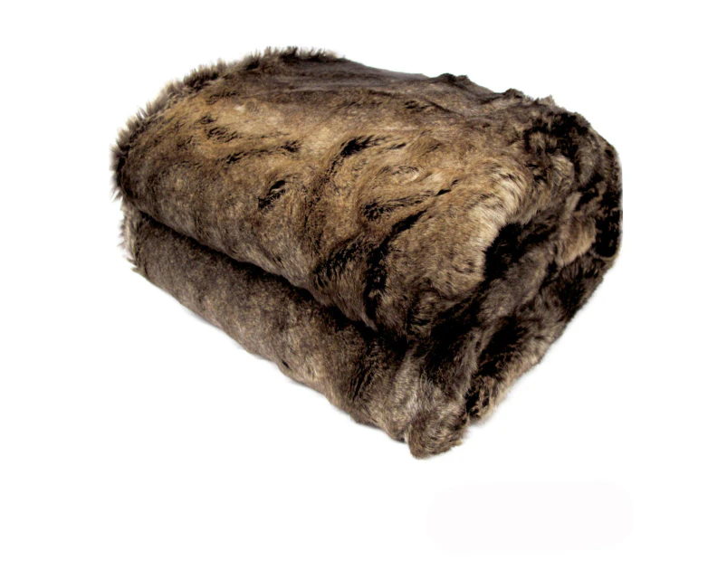Shaye Luxury Range Faux Fur Throw Rug 127 x 152 cm Brown Bear