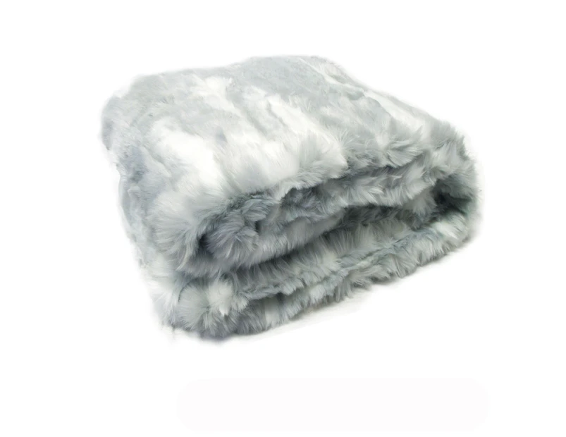 Sia Luxury Range Faux Fur Throw Rug 127 x 152 cm Silver Stripe Angora Rabbit