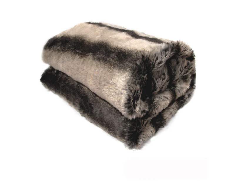 Sia Luxury Range Faux Fur Throw Rug 127 x 152 cm Striped Wild Dog