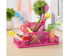 Iron Mesh Home Office Pen Pencils Holder Desk Stationery Storage Organizer Box - Hot Pink