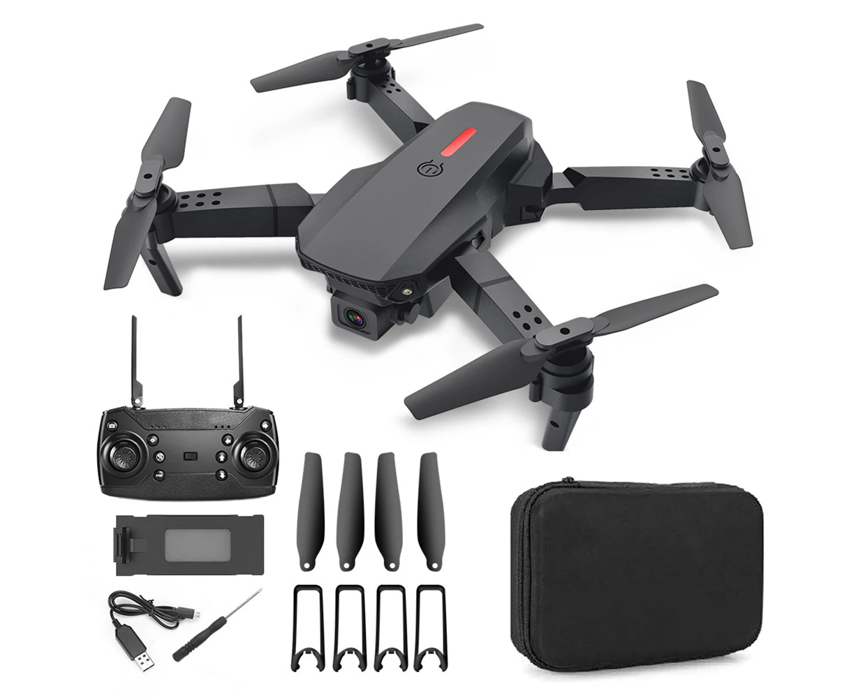 E88 RC Drone 4K Professional HD Dual Camera 2.4Ghz Mini Foldable Quadcopter - Black