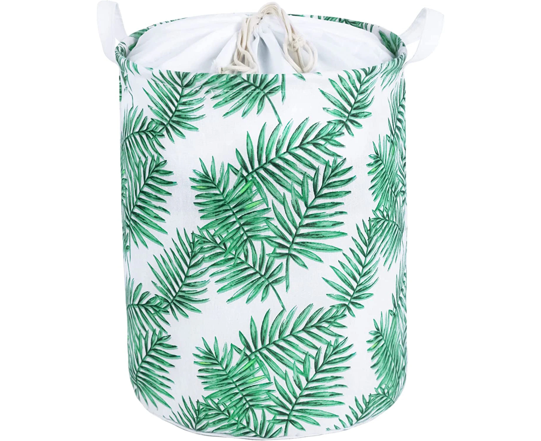 Laundry Hamper Leavies Collapsible Laundry Baskets Waterproof Drawstring Laundry Hamper with Handles Green Fabric Storage Baskets for Bedroom