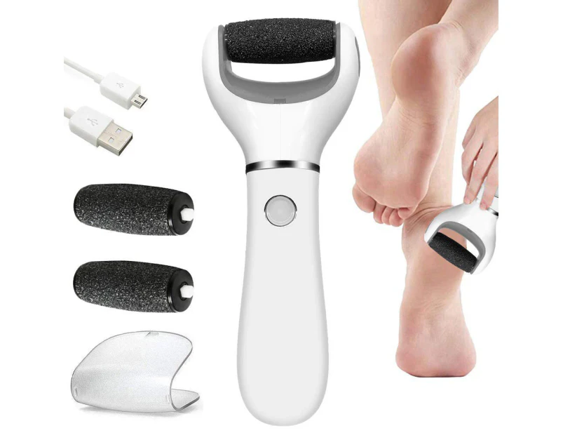 Electric USB Rechargeable Foot Grinder Heel File Grinding Exfoliator  Pedicure Machine Foot Care Tool Grinding File Dead Skin - White