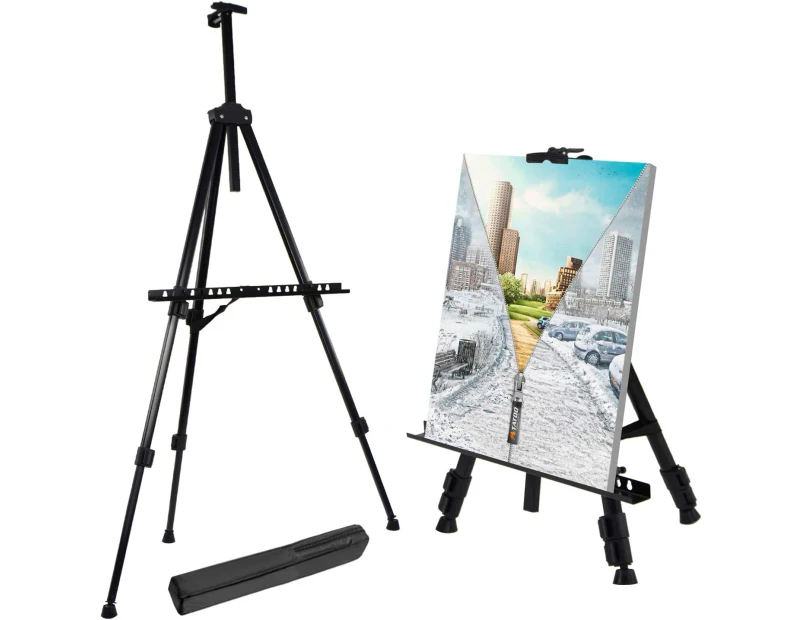 Reinforced Artist Easel Stand, Extra Thick Aluminum Metal Tripod Display Easel 21" To 66" Adjustable Height with Portable Bag for Floor