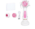 Electric Face Cleaner Facial Cleansing Brush For Exfoliating & Deep Cleaning Spin Brush With 3 Brush Heads Spa Facial Massager - PINK WITH BOX