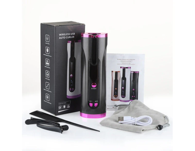 Automatic Hair Curler Curling Iron Corrugation for Hair USB Rechargeable LCD Display Home Portable Hair Wave Styling Tool - Black