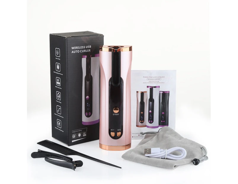 Automatic Hair Curler Curling Iron LCD Display USB Rechargeable Corrugation for Hair Home Portable Hair Wave Styling Tool - Rose Gold