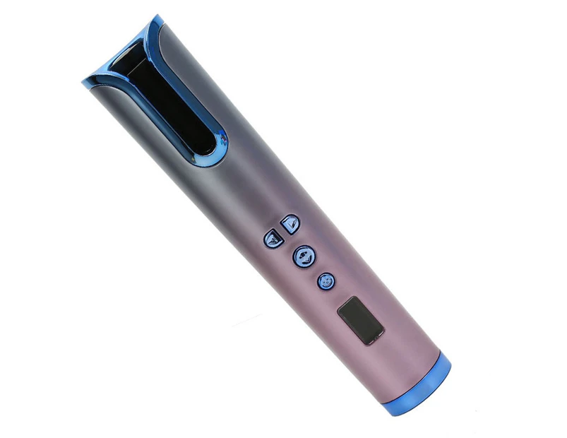 Automatic Hair Curler Wireless Rotating Curling Iron Portable LED Digital Display Temperature Adjustable Hair Styler Tool - Blue