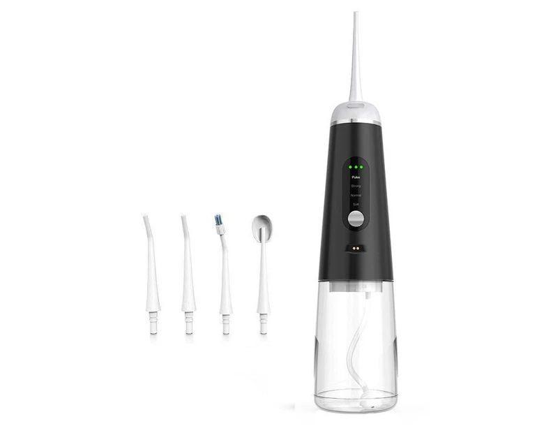 350ML Portable Electric Oral Irrigator Rechargeable Dental Water Flosser 4 Modes Irrigation for Teeth IPX7 Waterproof 4 Jet Tips - Black with 4 nozzles