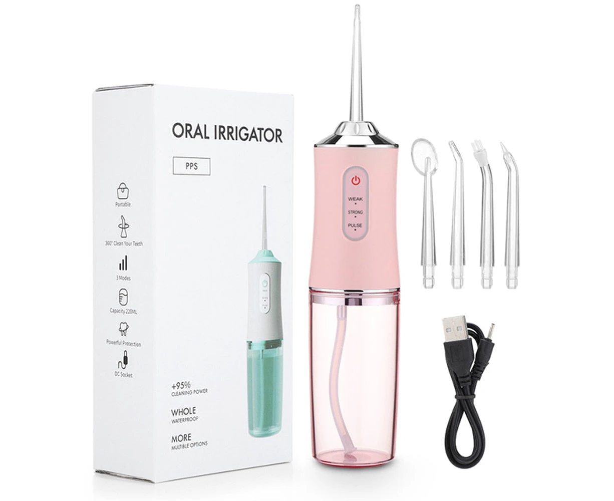 300ML Oral Irrigator Portable Dental Water Flosser Water Jet Toothpick Waterproof USB Rechargeable 3 Modes Teeth Cleaner - Pink