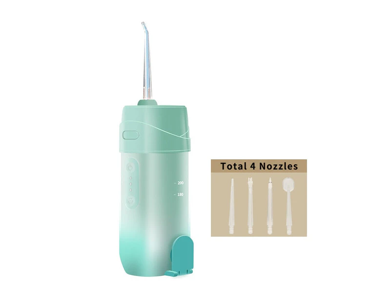 Oral Dental Irrigator Stretch Out Portable Water Flosser Rechargeable Water Jet 4 Nozzles Waterproof 200ML Tank For Teeth Whiten - Green