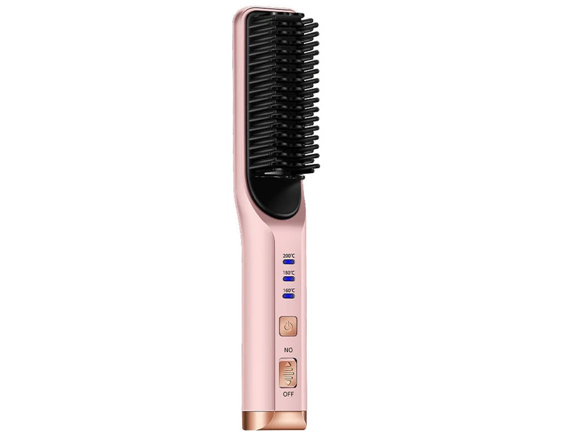 Portable Hair Straightener Curling Wireless Ion Comb USB Charge Straight Hair Brush Multifunction Straight Hair Comb Women Mini - Pink