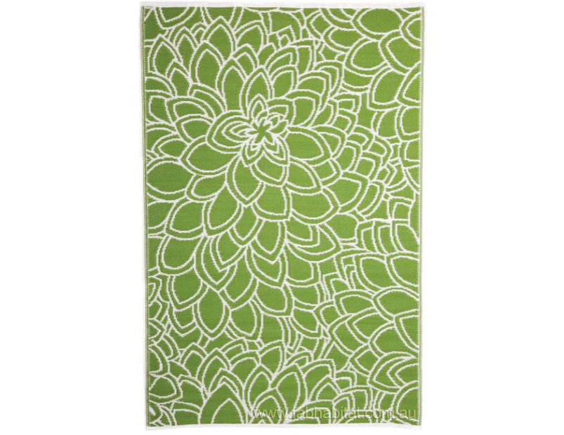 Eden Lime And White Floral Recycled Plastic Outdoor Rug