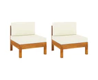 vidaXL Middle Sofas 2 pcs with Cream White Cushions Solid Acacia Wood