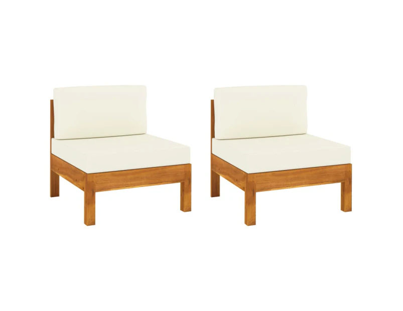 vidaXL Middle Sofas 2 pcs with Cream White Cushions Solid Acacia Wood