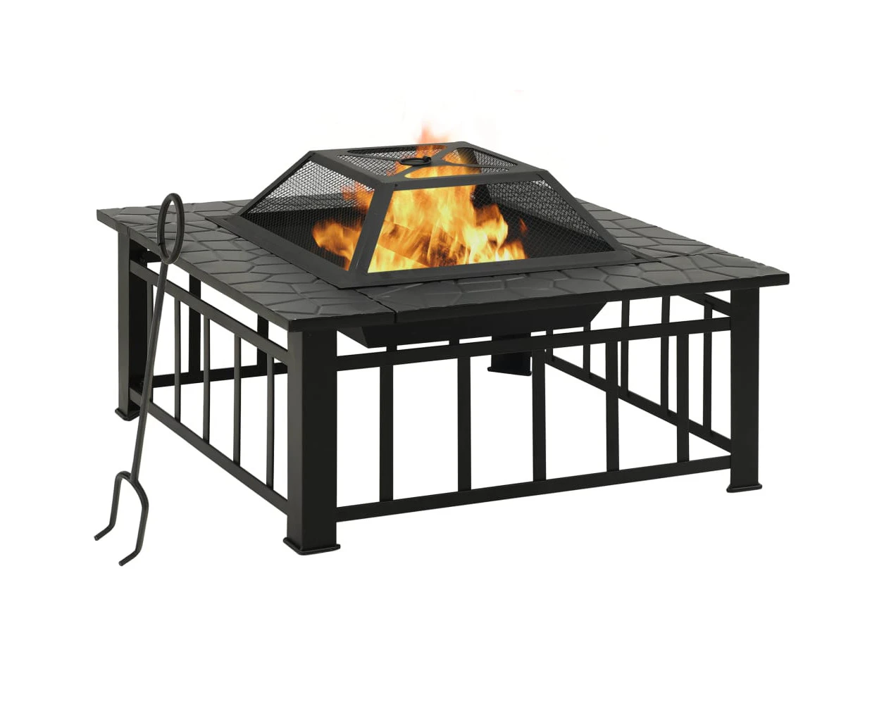 Garden Fire Pit with Poker 81x81x47 cm XXL Steel