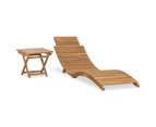 Folding Sun Lounger with Table Solid Teak Wood