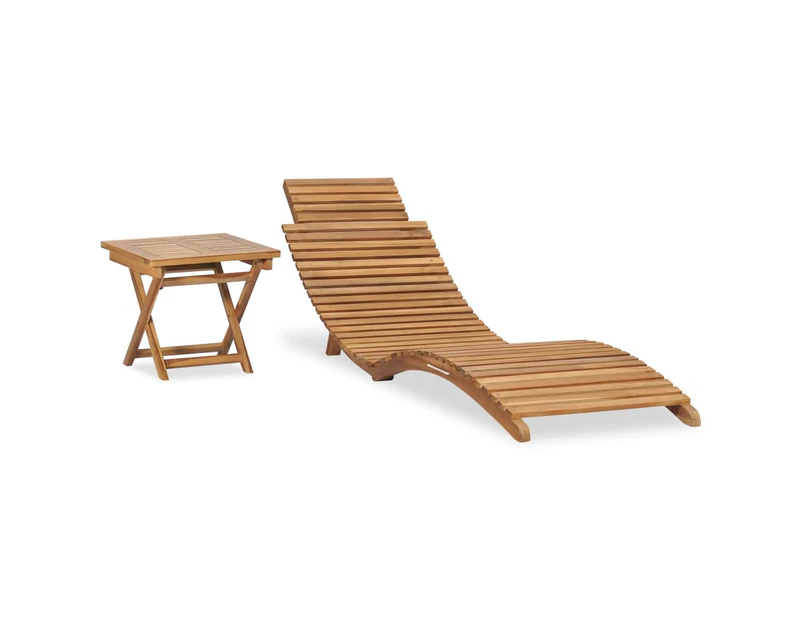 Folding Sun Lounger with Table Solid Teak Wood