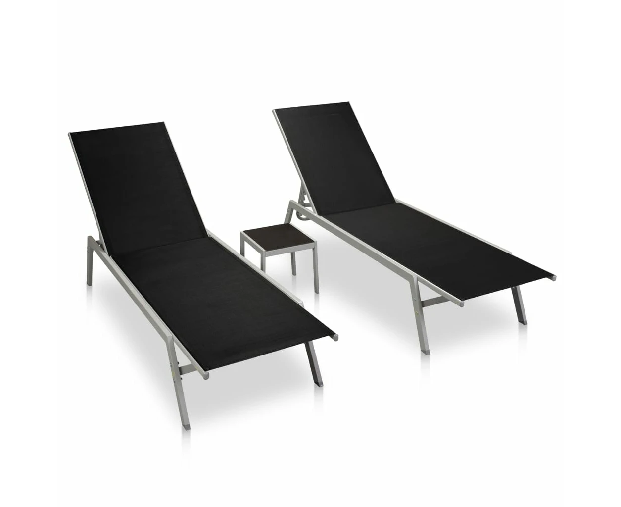 vidaXL Sun Loungers 2 pcs with Table Steel and Textilene Black