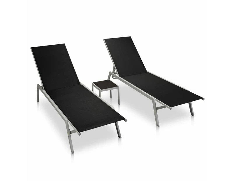 vidaXL Sun Loungers 2 pcs with Table Steel and Textilene Black