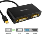 Ugreen 3-in-1 Mini Displayport(DP) To HDMI & VGA & DVI Converter Black 1080p