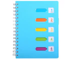 1PCS 5 Subject Notebook, A5 Notebooks And Journals Spiral Bund, Wide Ruled, Colored Dividers With Tabs,blue