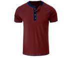 WeMeir Men's Short Sleeve Henley Shirts Casual Button Down Shirts for Men All-match Cotton T-shirts Undershirts - Wine Red