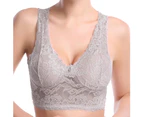 Nirvana Ultra-Thin Sexy Women Solid Color Hollow Out Lace Sport Bra Underwear Brassiere-Grey