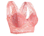 Nirvana Ultra-Thin Sexy Women Solid Color Hollow Out Lace Sport Bra Underwear Brassiere-Pink