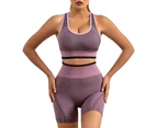 Nirvana 2Pcs/Set Women Vest Shorts High Stretch Beauty Back Seamless Shockproof Push Up Sports Underwear Set Yoga Clothes-Pink