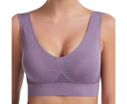 Nirvana U-Neck Wide Shoulder Strap High Elasticity Shockproof Sports Bra Women Hollow Mesh Back Yoga Vest Bra-Purple