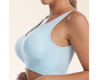 Women Sports Bra Vest Solid Color Breathable Detachable Pad Push Up Plus Size Wide Shoulder Strap Lady Bras Vest for Daily Wear-Light Blue