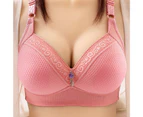 Women Bra Gather with Pad Three-breasted Lace Solid Color Support Breast Low Cut Adjustable Strap Plus Size Sports Brassieres-Red