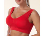Women Sports Bra Vest Solid Color Breathable Detachable Pad Push Up Plus Size Wide Shoulder Strap Lady Bras Vest for Daily Wear-Red