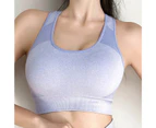 Sports Bra Push Up Breathable Comfortable Elastic Intimacy Support Breast U Neck Wide Shoulder Strap Sports Vest Bra Daily Wear Clothes-Light Blue
