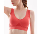 Sports Bra Hollow Out Thin Intimacy Comfortable Breathable Solid Color Breast Support U-shaped Back Women Bras Inner Wear Garment-Watermelon Red
