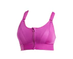 Sports Bra Widened Shoulder Strap Zipper Closure Sweat Absorbing Breast Support Polyester Front Closure Workout Bra Women Underwear-Purple