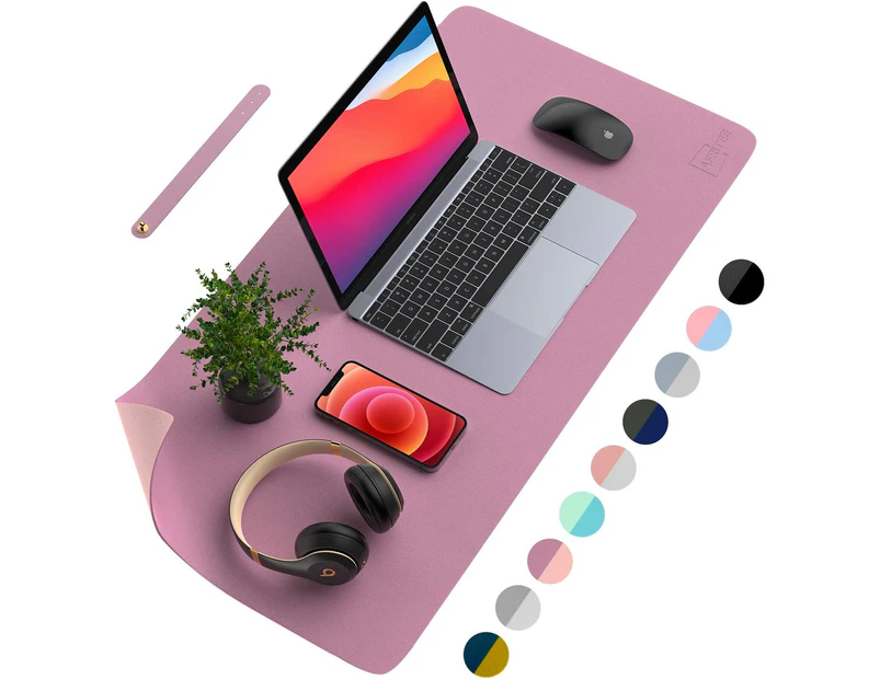 Desk Pad Desk Protector Mat - Dual Side PU Leather Desk Mat Large Mouse Pad, Writing Mat Waterproof Desk Cover Organizers-31.5" x 15.7"-Purple/Pink