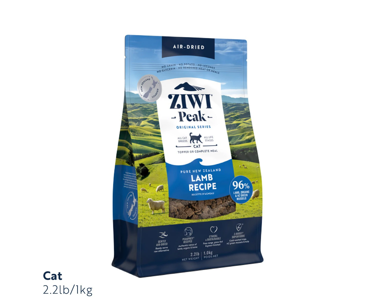 Ziwi Peak Air Dried Grain Free Cat Food 1kg Pouch - Free Range New Zealand Lamb