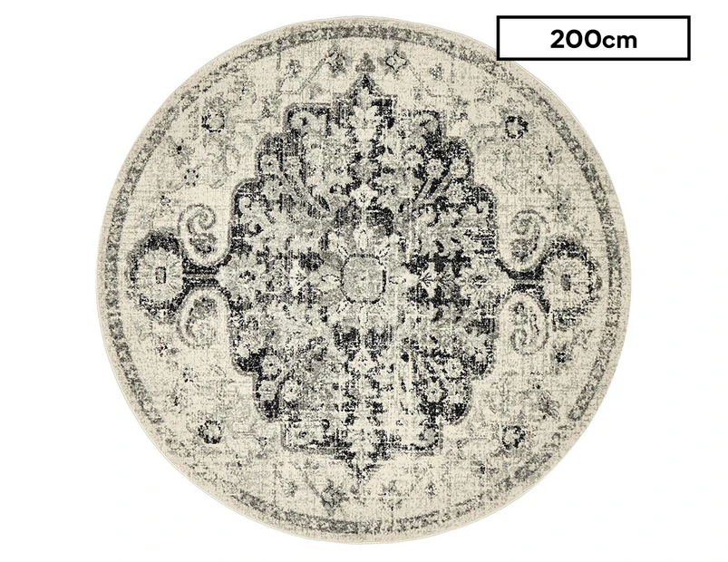 Rug Culture 200x200cm Museum 860 Maria Round Rug - Charcoal