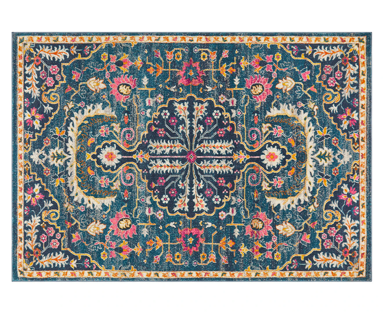 Rug Culture Babylon Wreath Vintage Look Rug - Navy/Multi