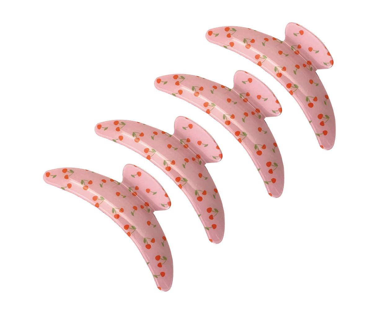 4x Hair Accessories Melrose Women's Styling Crab Clip Cherry Pattern Pink 12.5cm