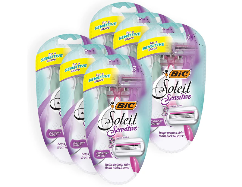 18pc Bic Women's Soleil Sensitive Comfort Independent 3 Blade Razors Shaver