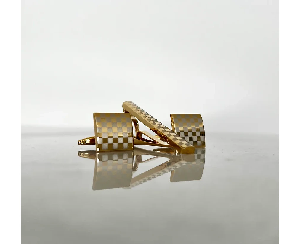 Gold French Styled Cufflinks and Tie Clip | Luxury Cufflinks and Tie Clip