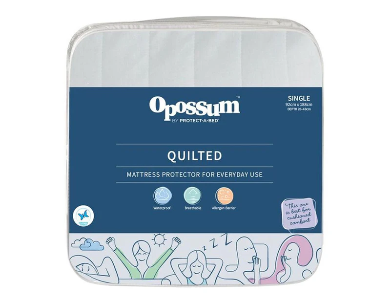 Quilted Waterproof Fitted Mattress Protector (White) - Single