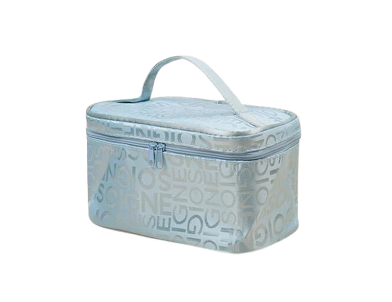 Cosmetic Bag High Capacity Portable Dust-proof Travel Women Lettered Make-up Bag with Hand Strap for Daily-Sky Blue