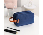 Cosmetic Bag Large Capacity Handle Design Zipper Closure with Multiple Pockets Wear Resistant Item Storage Polyester Cosmetic Container for-Navy Blue
